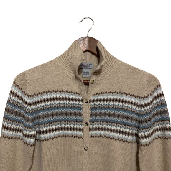 VTG Eddie Bauer Women's Cardigan Angora Fair Isle Beige Blue Sz M Cottagecore - Picture 4 of 16